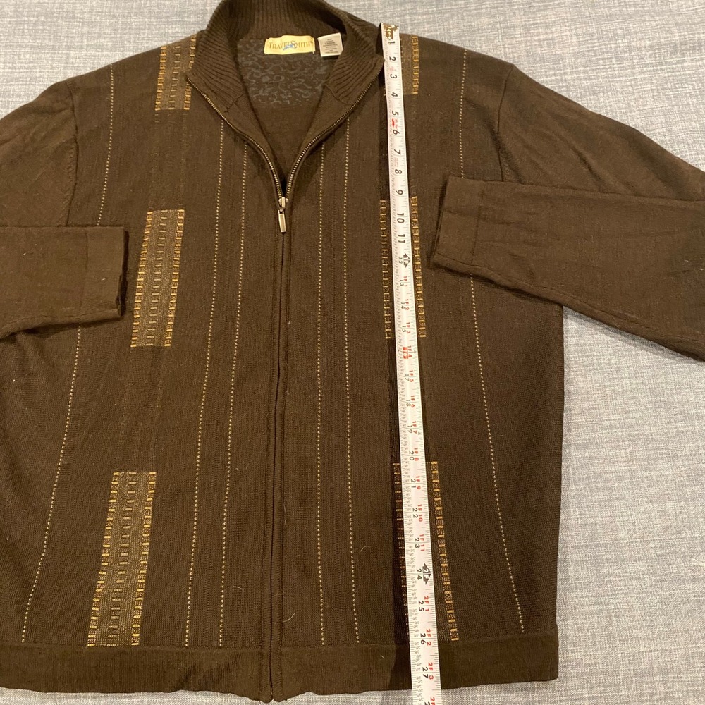 VTG Travelsmith Mens Large Brown Merino Wool Zip 90s Sweater Jacket Grandpacore - Picture 3 of 6